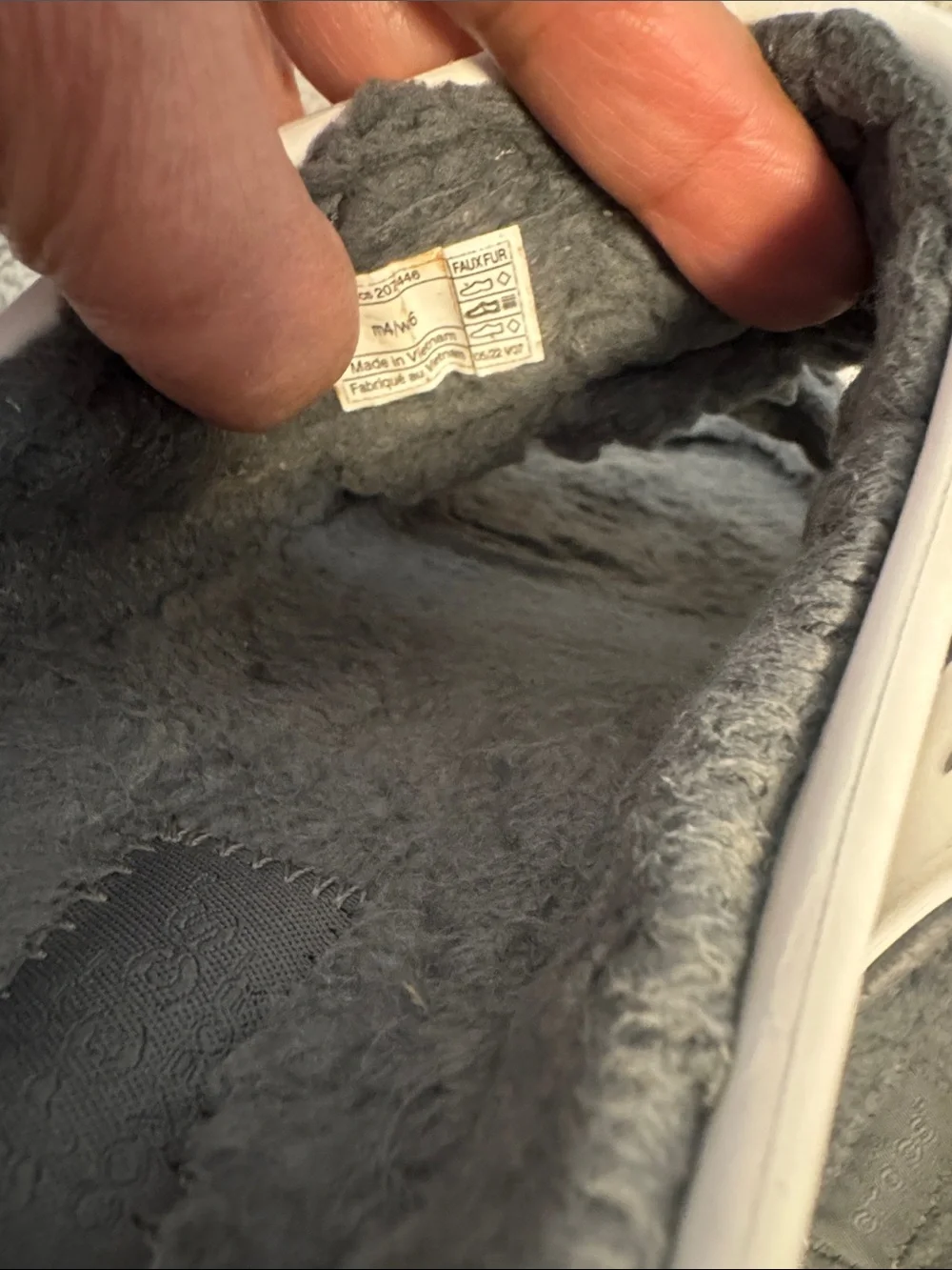 Unisex White Slide Sandals with Gray Fleece Lining
